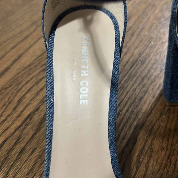 Kenneth Cole Denim Block Heel Ankle Strap Sandals With Silver Hardware Size 10